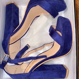 periwinkle royal blue block suede heels blue